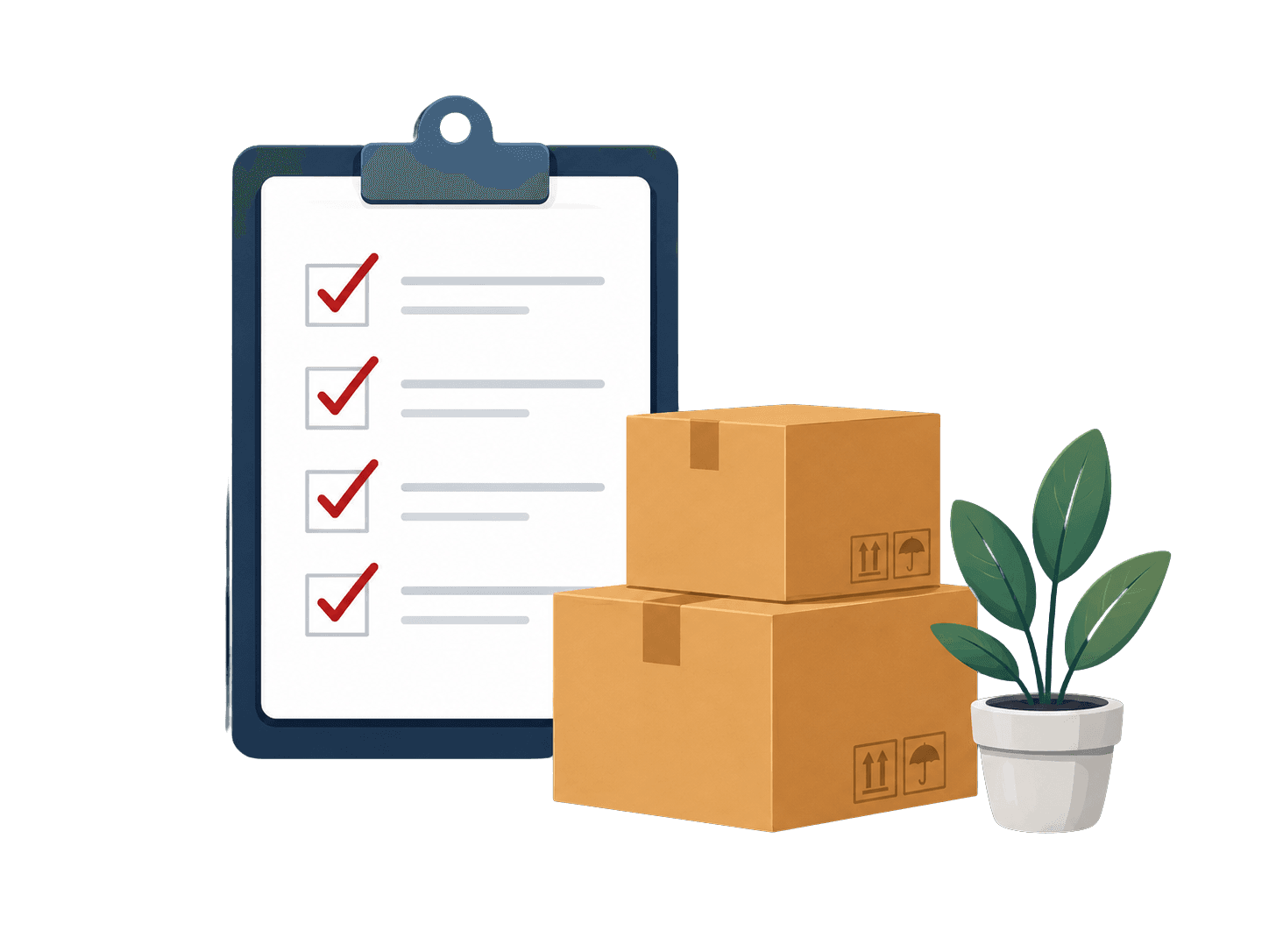 Checklist de cotação com caixas de transporte